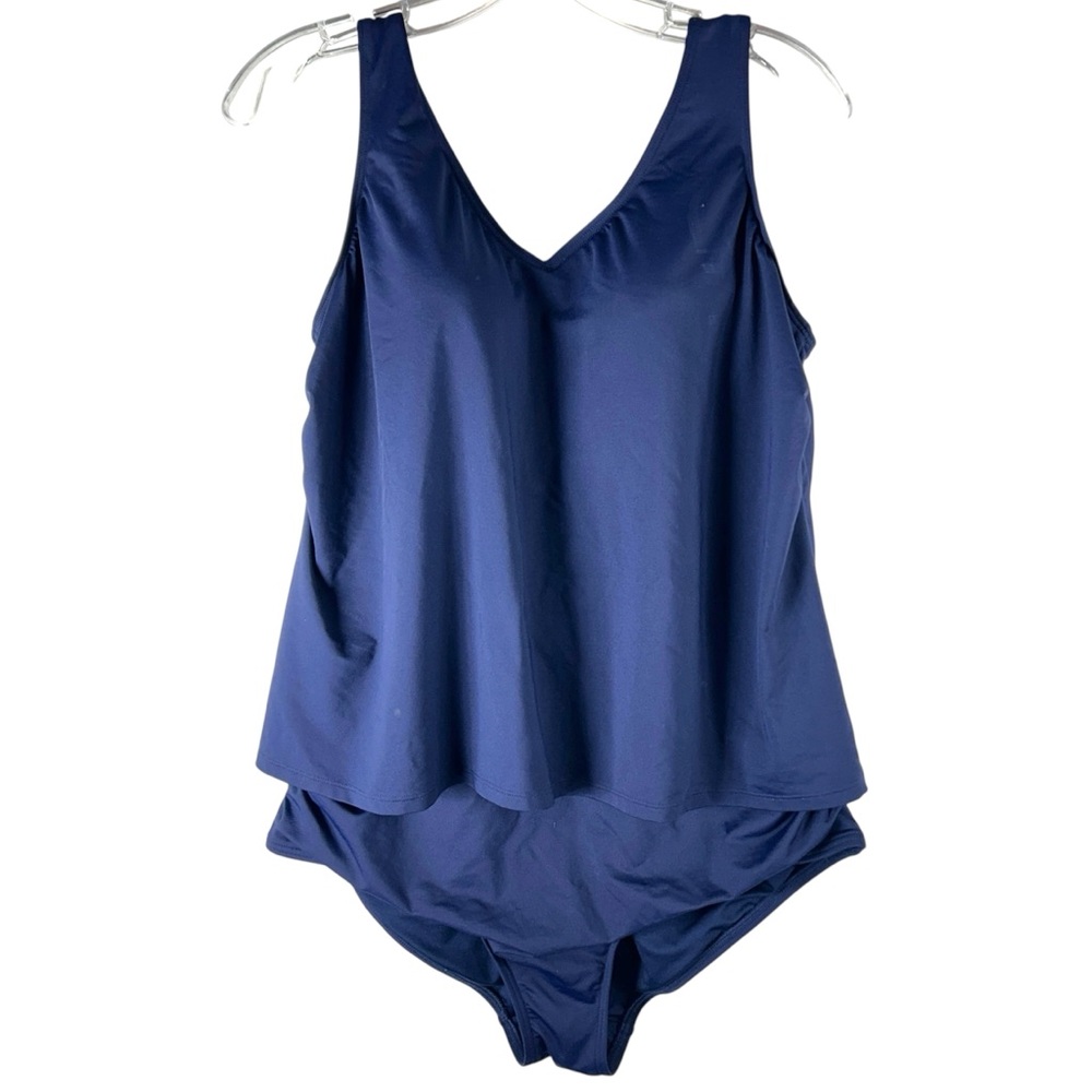Lands end Womans blue tankini one piece 1x swimsuit tank modest capsule